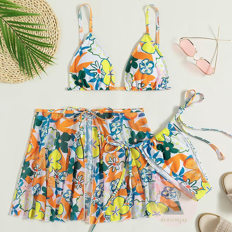 Bộ Bikini Phối Dây Họa Tiết Hoa Thời Trang Mùa Hè Cho Nữ