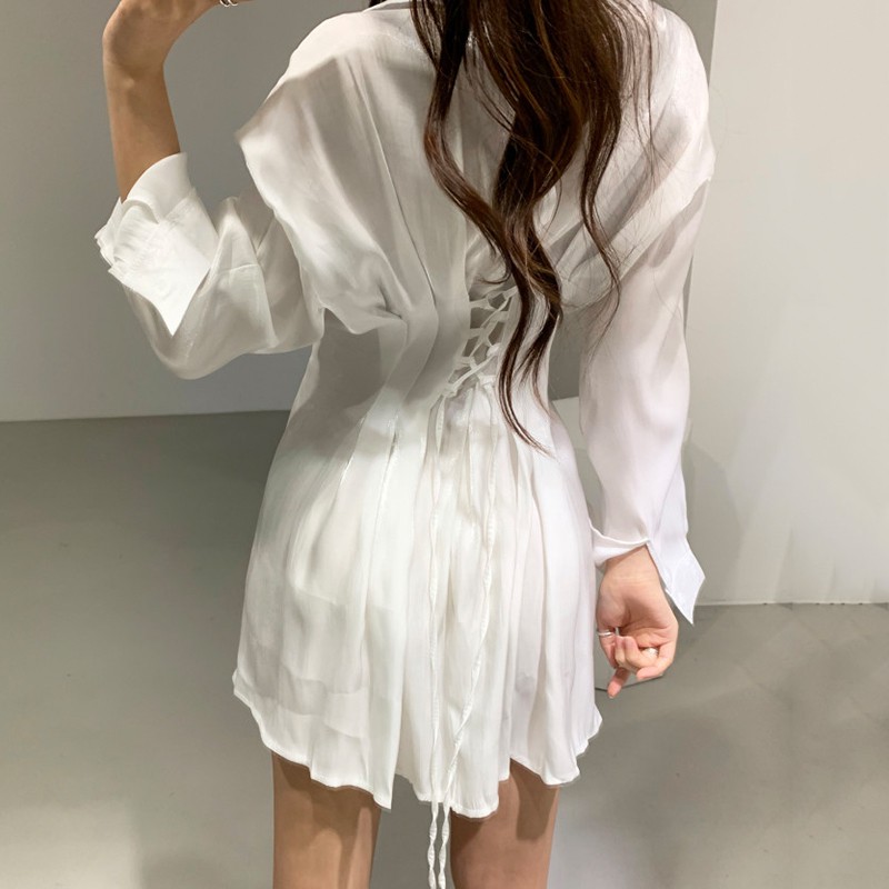 Đầm nữ sơ mi dáng xòe tay dài mini Emilyshop