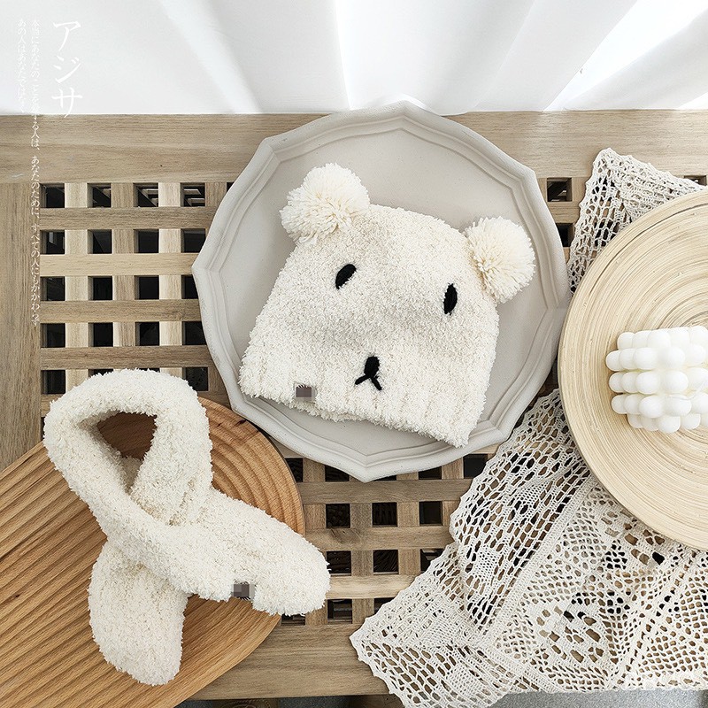 Sét mũ + khăn gấu bắc cực siêu ấm áp  cho bé trai/ bé gái