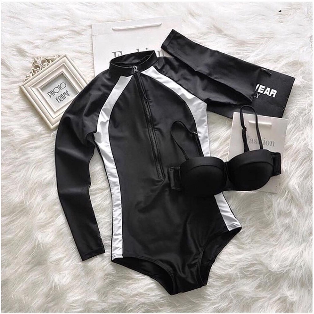 Bộ bơi bikini tay dài đen kín đáo