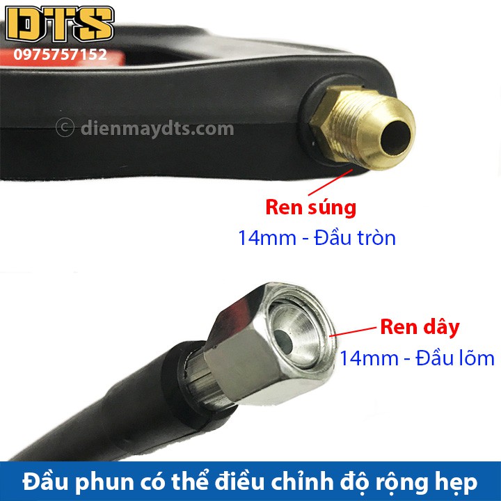 Bộ súng xịt DTS1 Ren ngoài 14mm - Đầu ren tròn và bình tạo bọt tuyết cho máy rửa xe áp lực cao, máy xịt rửa cao áp