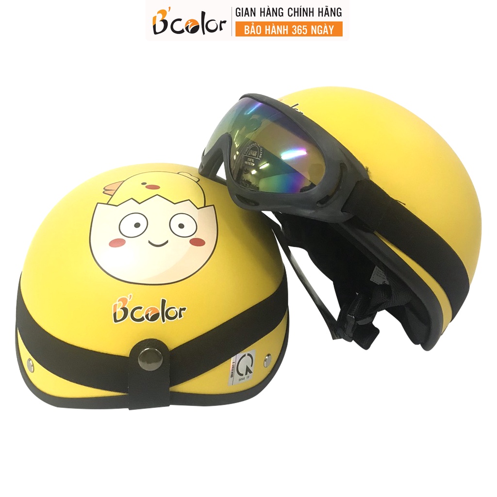 Mũ Bảo Hiểm Màu Vàng Hình Gà Kèm Kính Thời Trang, An Toàn B'COLOR