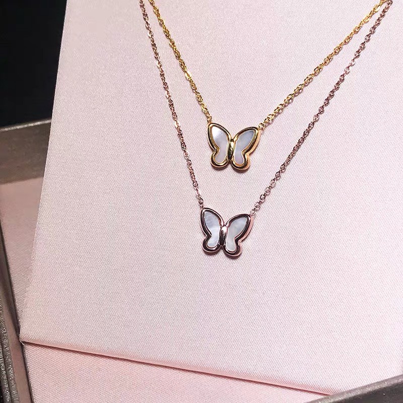Dây Chuyền Mạ Vàng Hồng 18K Mặt Hình Bươm Bướm