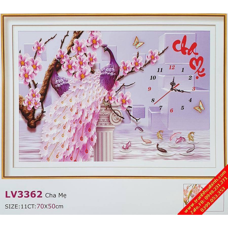 Tranh thêu chữ thập thư pháp Cha Mẹ LV3362