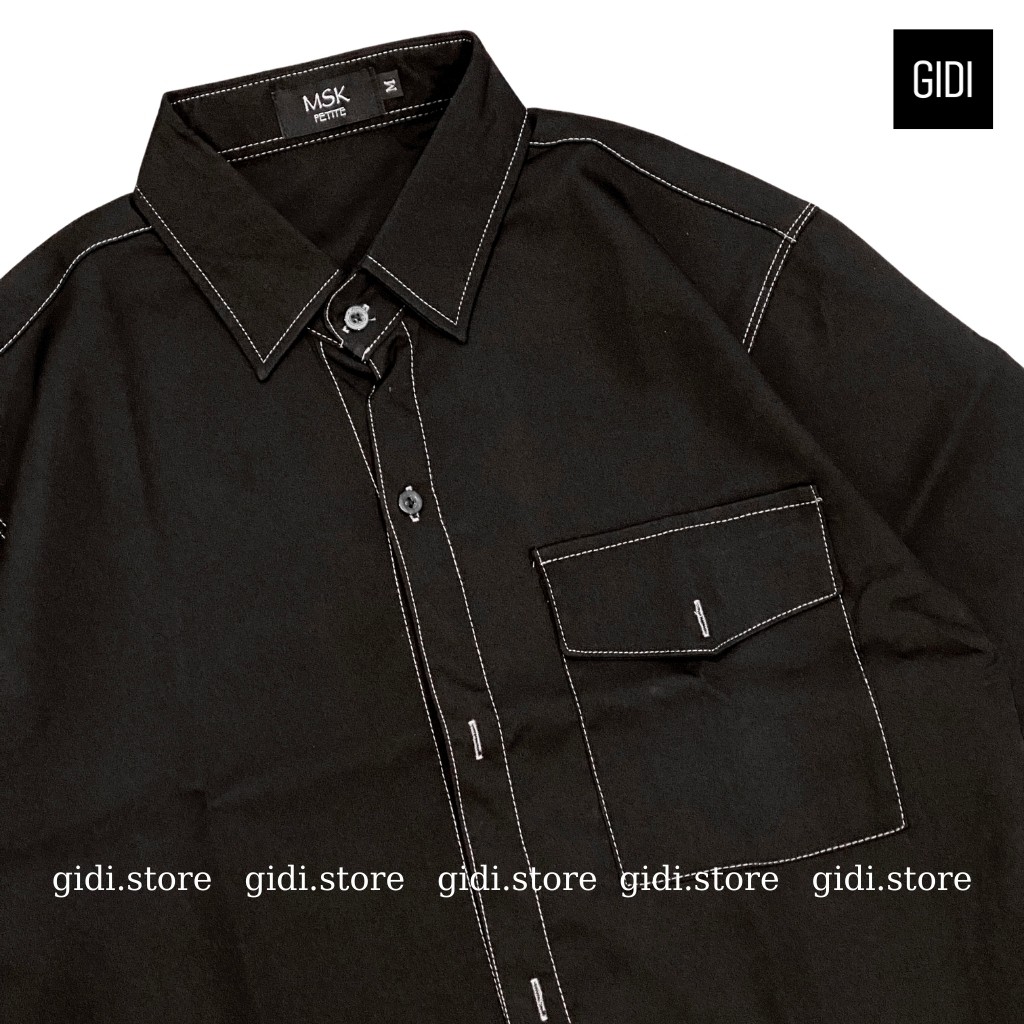Áo Sơ mi Viền Chỉ  tay lỡ Nam Nữ Unisex form rộng - áo sơ mi OVERSIZE vải lụa