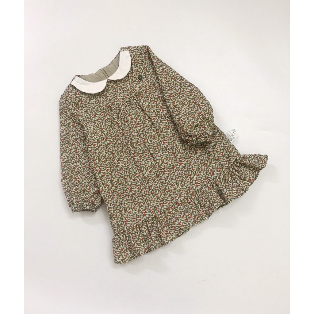 Váy thô 2 lớp Elle Baby hoa nhí rêu cam cổ sen trắng