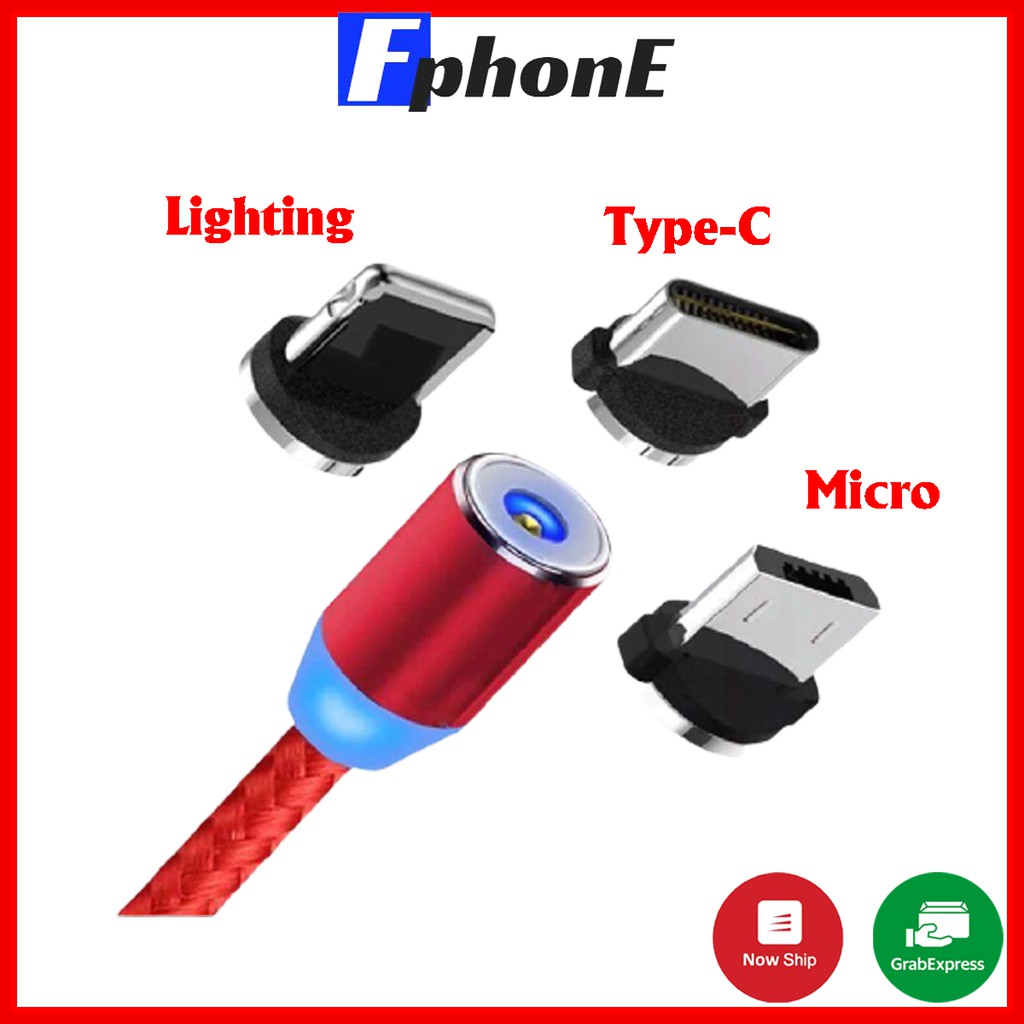 Cáp sạc nam châm 3 cổng kết nối Lightning/Type-C/Micro USB, Cáp sạc nam châm 3 đầu đa năng