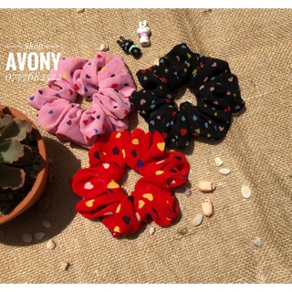 Cột tóc vải scrunchies hoạ tiết tim sắc màu