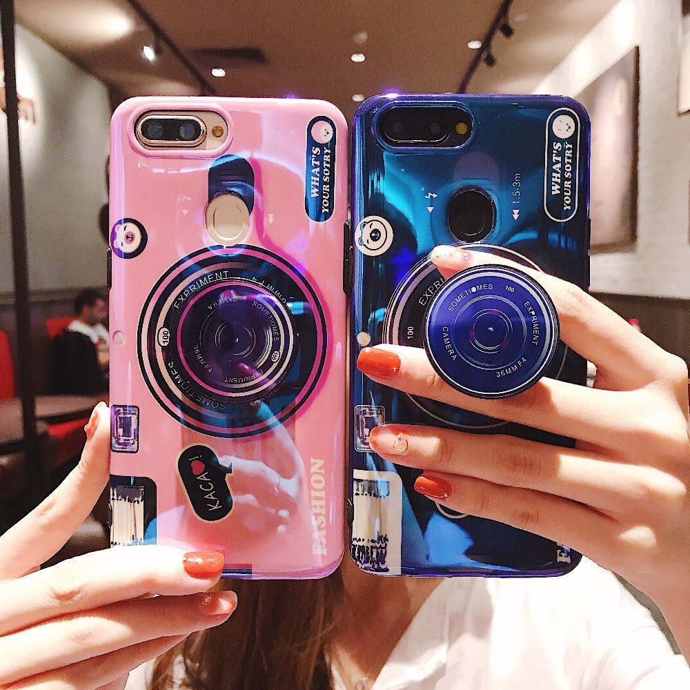 Ốp điện thoại có đế đỡ tạo hình camera cho OPPO F9 R17 Pro Find X A3S A83 F5 A73 F3 A77 F1S A57 A39 F1 Plus