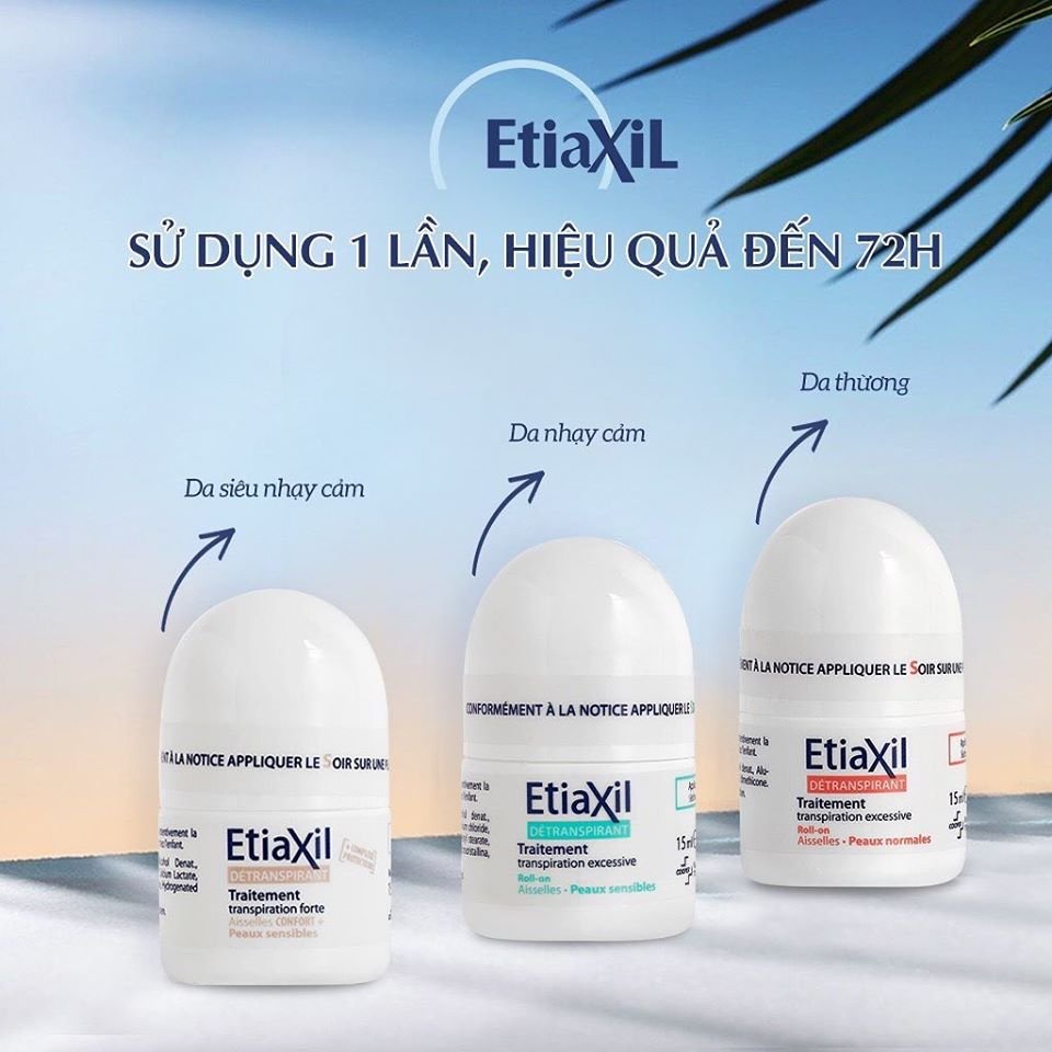 Lăn khử mùi Etiaxil Cho Làn Da Nhạy Cảm EtiaXil màu xanh Detranspirant Traitement Roll-On Peaux Sensibles 15ml