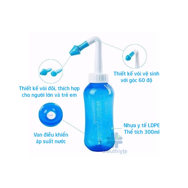 Bình rửa mũi Waterpulse Nasal plus 300ml chuyên dụng cho bé sơ sinh trẻ em và người lớn, chai xịt rửa mũi xoang vệ sinh