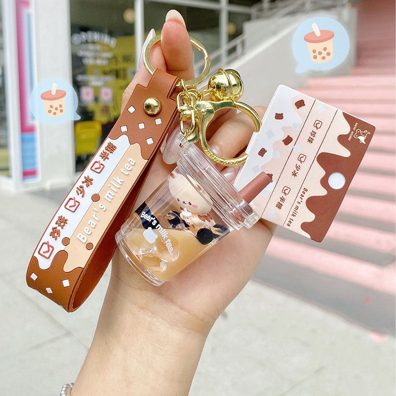 Móc khóa gấu trà sữa trân châu chất liệu PVC đáng yêu làm quà tặng, trang trí balo túi xách-Ráp