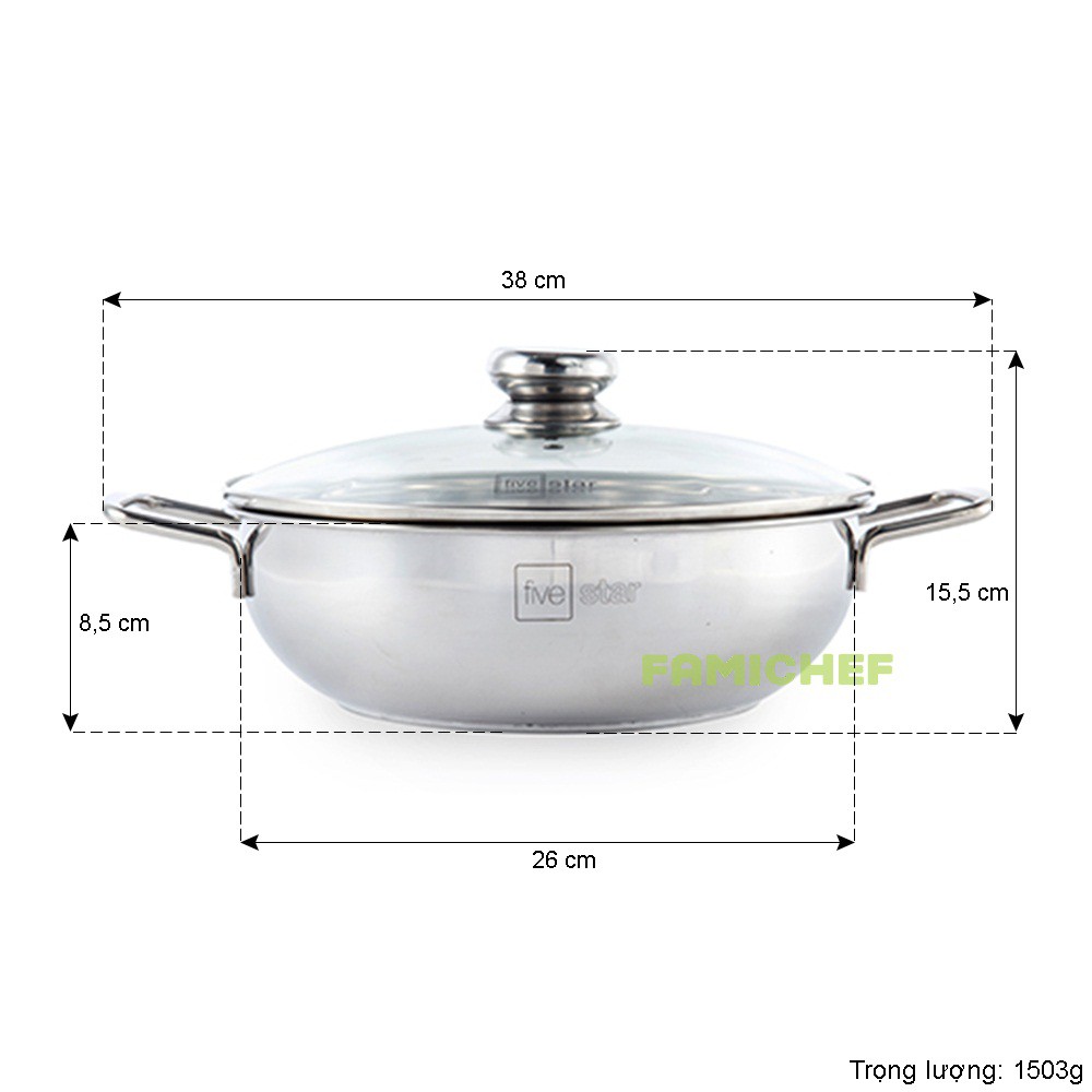 Nồi lẩu inox 3 đáy nắp kính Fivestar L263DG 26cm