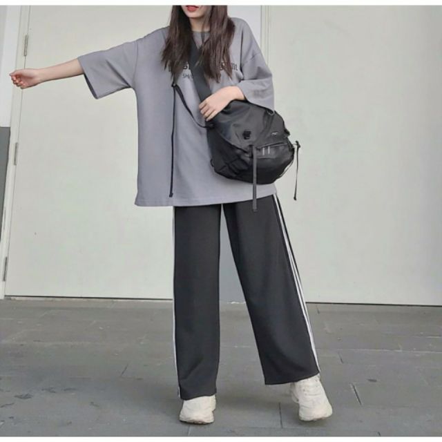 Quần ống rộng 2 Sọc form unisex (Video thật)
