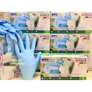 Găng Tay Không Bột 100 Chiếc/ hộp HTC màu Xanh Nhạt ( Xanh Light )