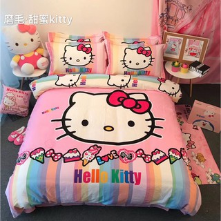 Bộ Chăn Ga Gối Cotton 100% Mẫu Hello Kitty (Hoạt Hình Disney)