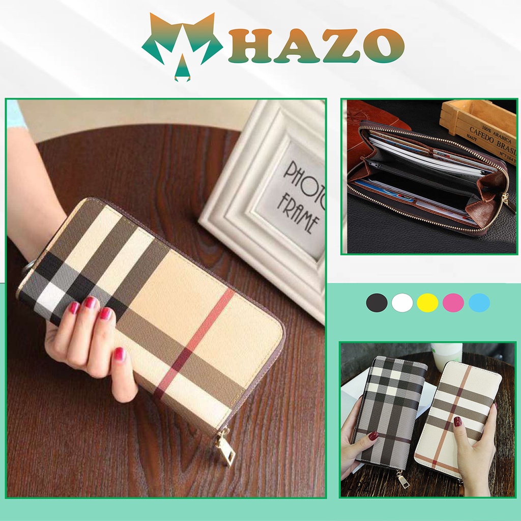 Ví Dài Nữ Cầm Tay Khóa Kéo 492 Sọc Kẻ Vuông Caro Siêu Sang Chảnh - Hazo