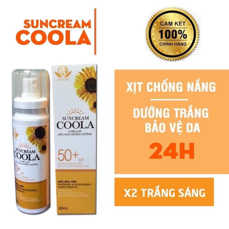 Kem chống nắng SUNCREAM COOLA 60ml dạng xịt chỉ số chống nắng SPF 50 PA+++ không dầu, trắng da