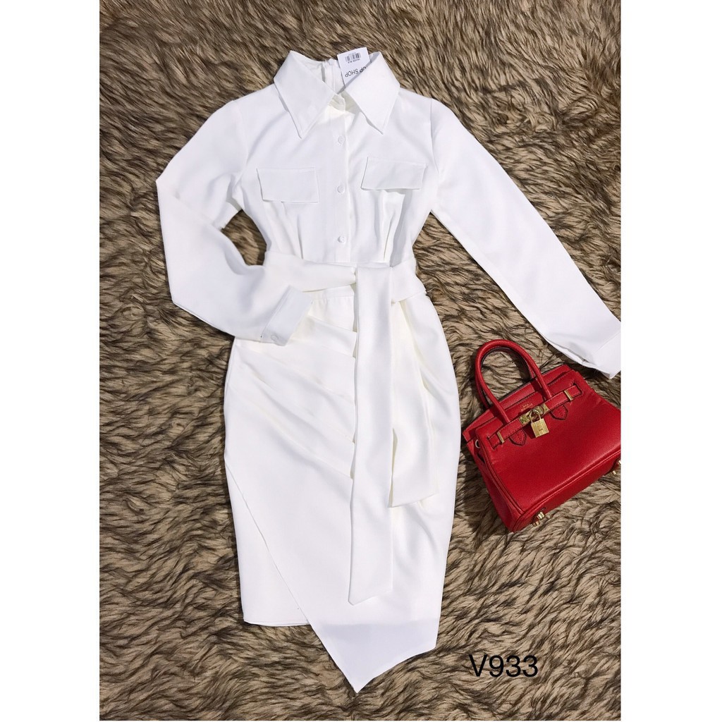 [ xả kho ] MiD Mie Design - Đầm body sơ mi trắng V933 (Kèm ảnh thật và video do shop tự chụp)
