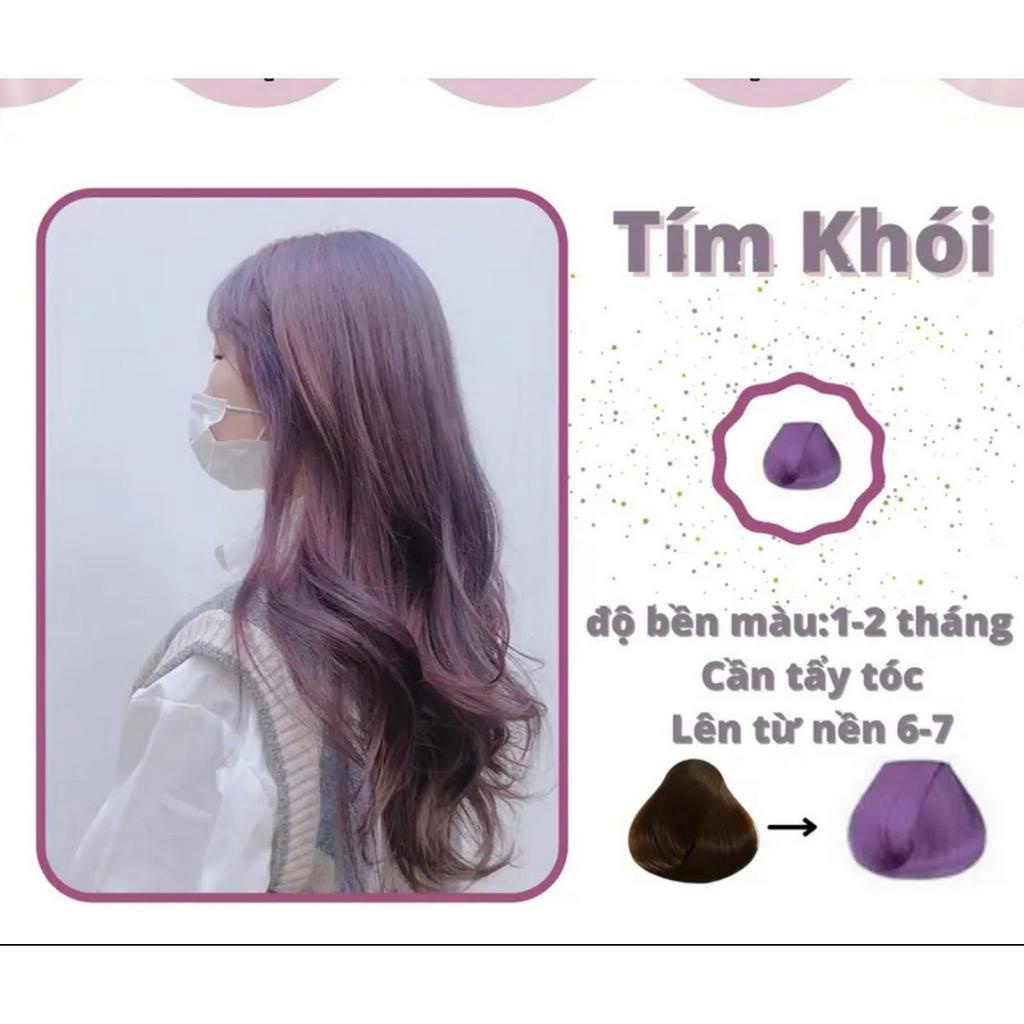 Thuốc nhuộm tóc màu Tím Khói - dưỡng tóc sử dụng tại nhà dễ dàng + tặng kèm trợ nhuộm và gang tay