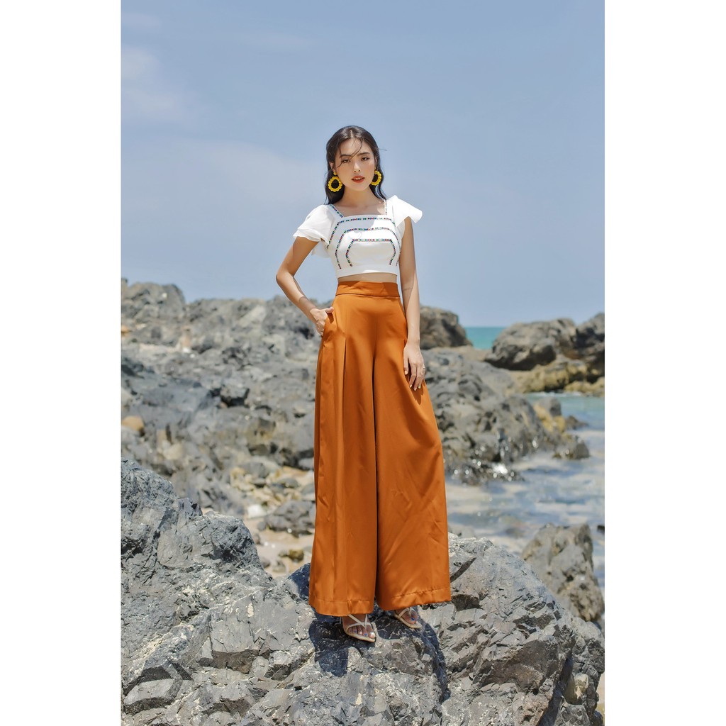 SÒ VINTAGE - TENY Quần ống rộng túi xéo xếp ly giữa
