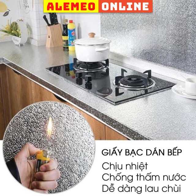 Giấy bạc dán bếp cách nhiệt khổ lớn 60cm*3m, giấy dán tường chống bụi bẩn, dầu mỡ, nước thấm - Alemeo Online