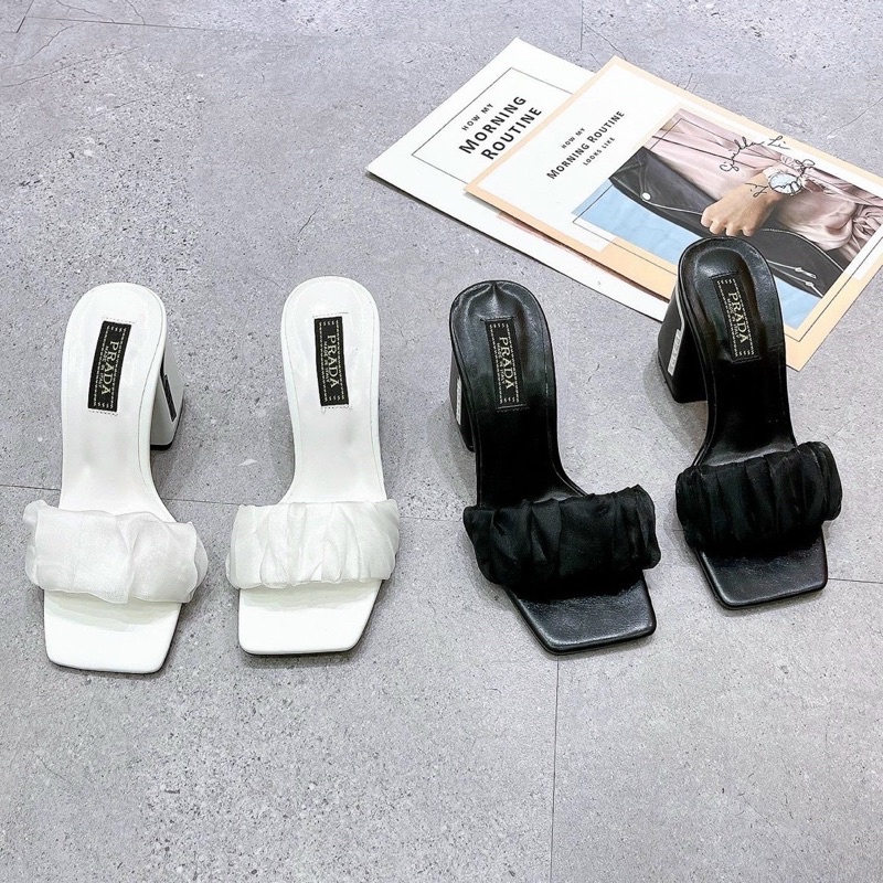 DÉP GUỐC BẢNG REN NHÚM GÓT VUÔNG 7P