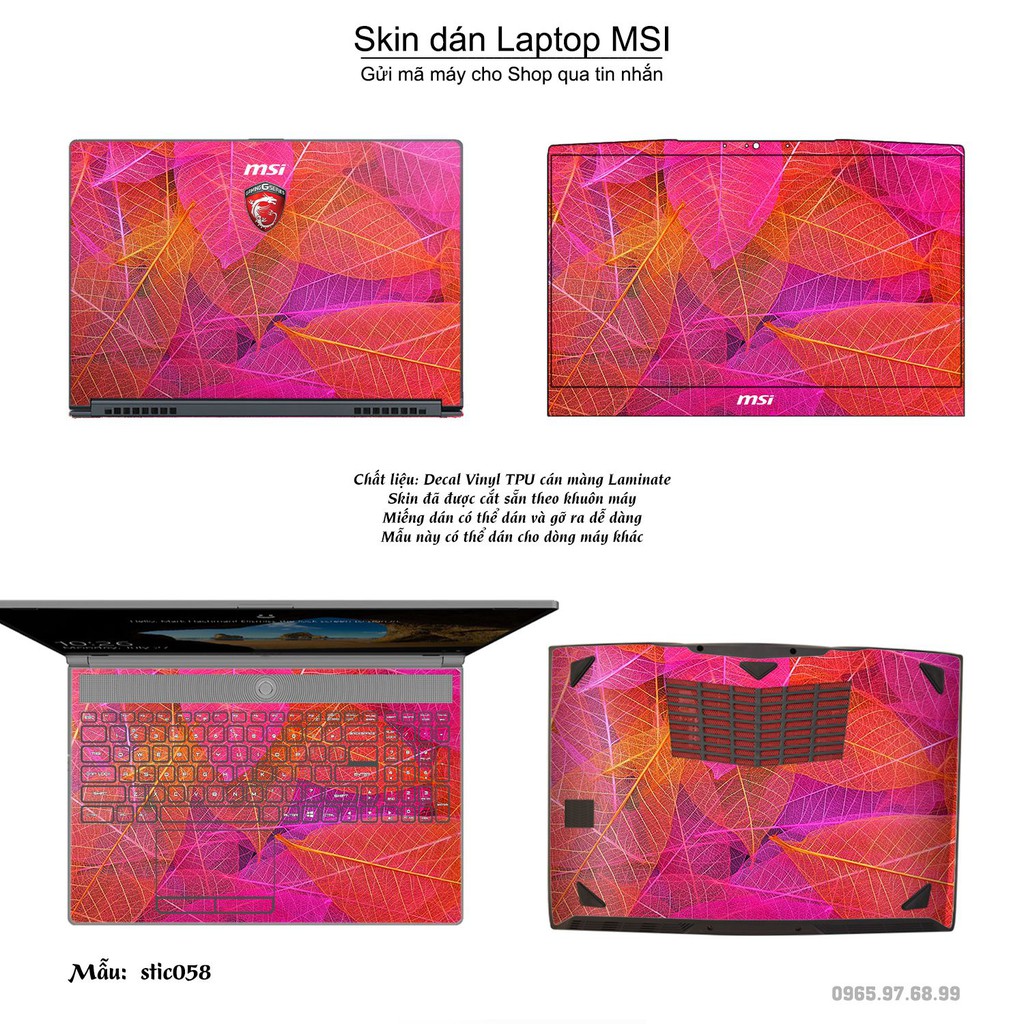 Skin dán Laptop MSI in hình Hoa văn sticker _nhiều mẫu 10 (inbox mã máy cho Shop)