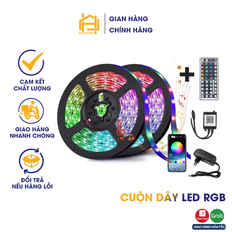 Dây led RGB Hson Store đèn led RGB cuộn dán 16 triệu màu APP+TẶNG REMOTE, cảm biến theo nhạc, bọc silicon cao cấp