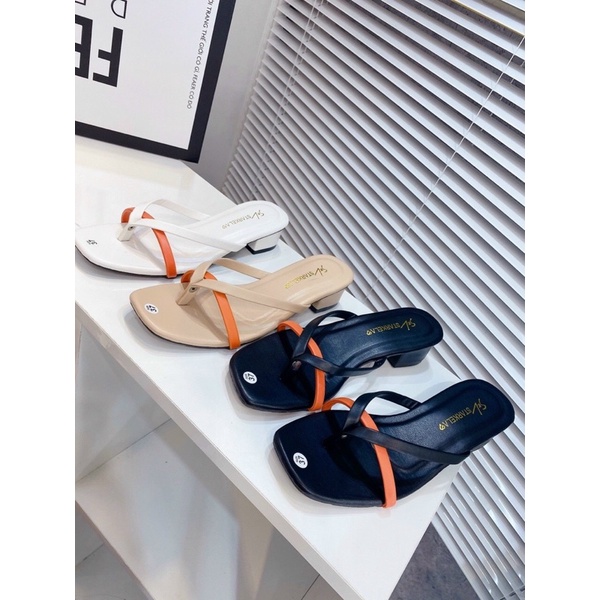 Dép quai mảnh kẹp ngón phối quai Cam gót 3p dễ đi