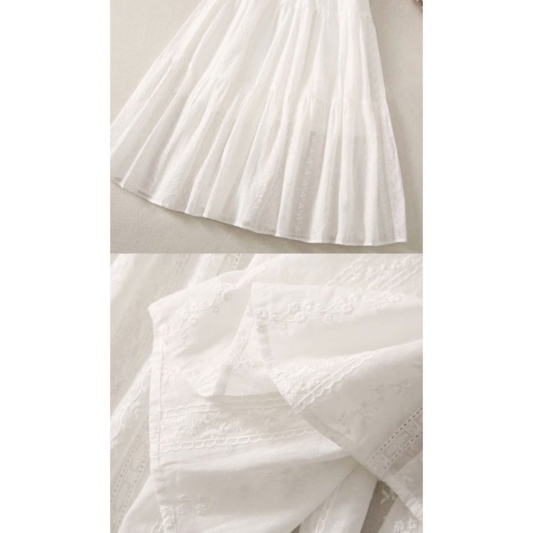 Đầm Cưới Cotton Dáng Dài Màu Trắng Phong Cách Pháp YK5K