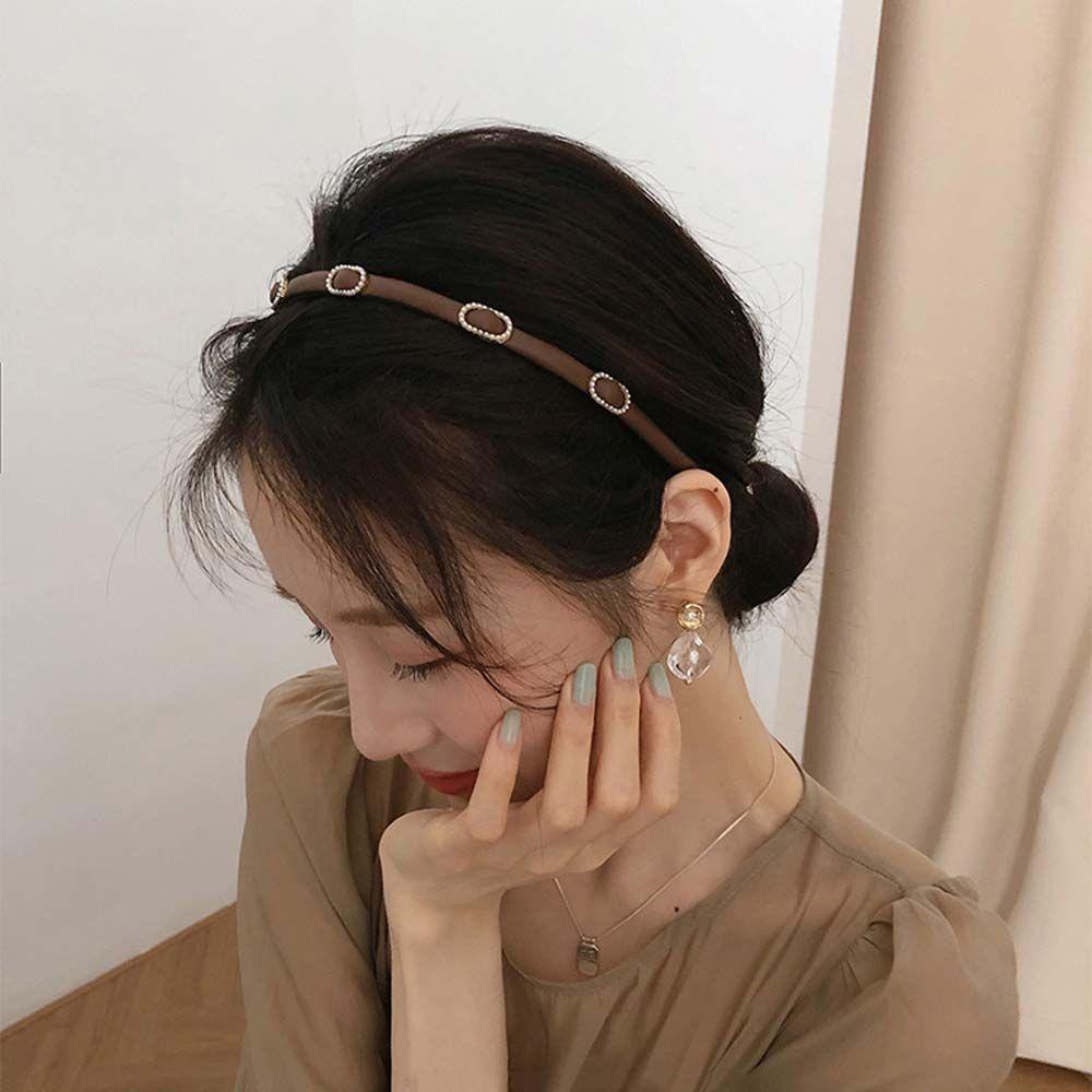 Băng Đô Cài Tóc Bằng Da PU Màu Ngà Phong Cách Retro Thanh Lịch Cho Nữ