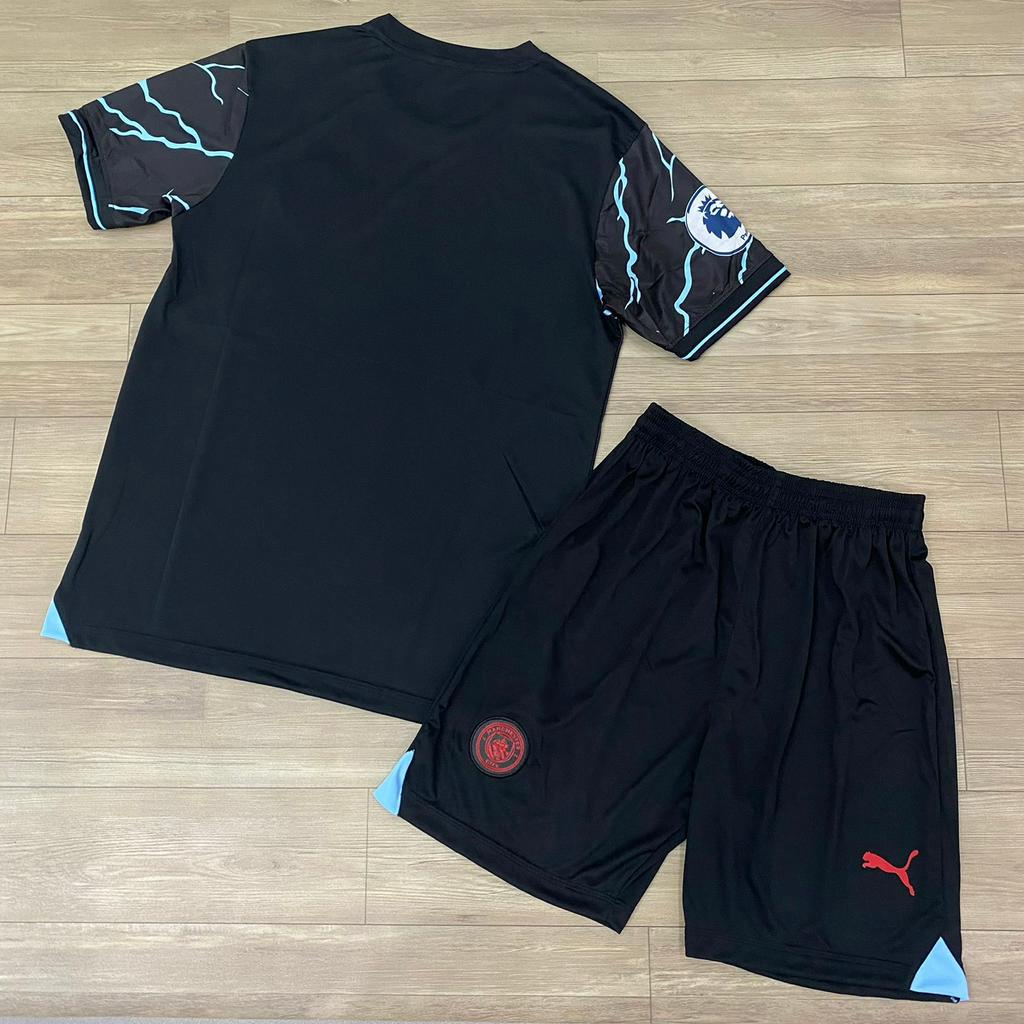 Bộ quần áo bóng đá Man City đen rằn xanh ngọc sân khách 2024 JP-FLG