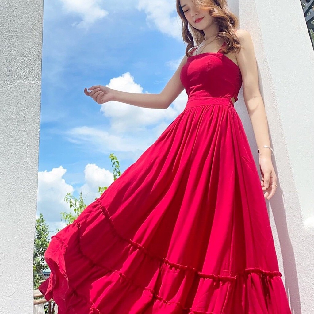 Đầm Maxi hai dây, bo lưng hở eo, đầm đi biển, du lịch, chụp hình VINTAGE STORE | BigBuy360 - bigbuy360.vn