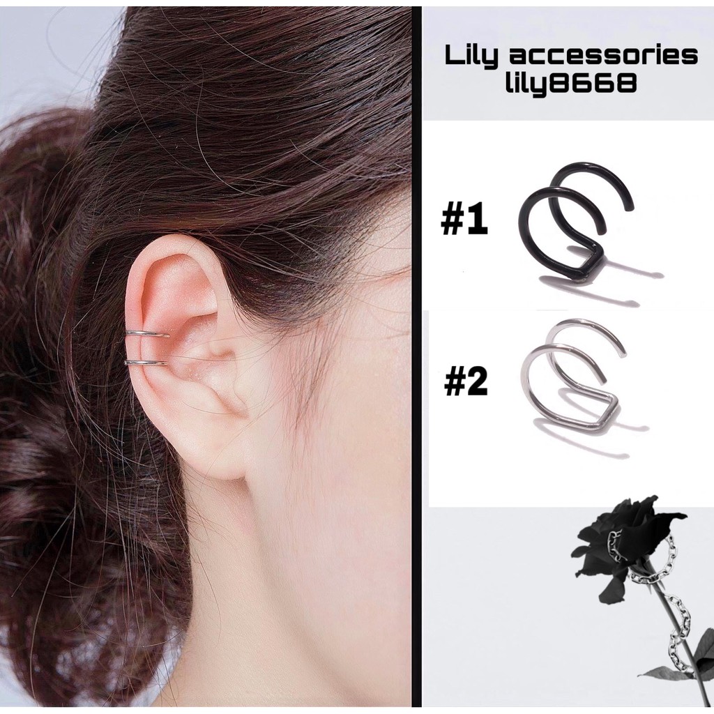 Double Helix Ear Cuff kẹp tai titan 2 vòng không cần xỏ lỗ không gỉ không đen cho nam nữ Unisex