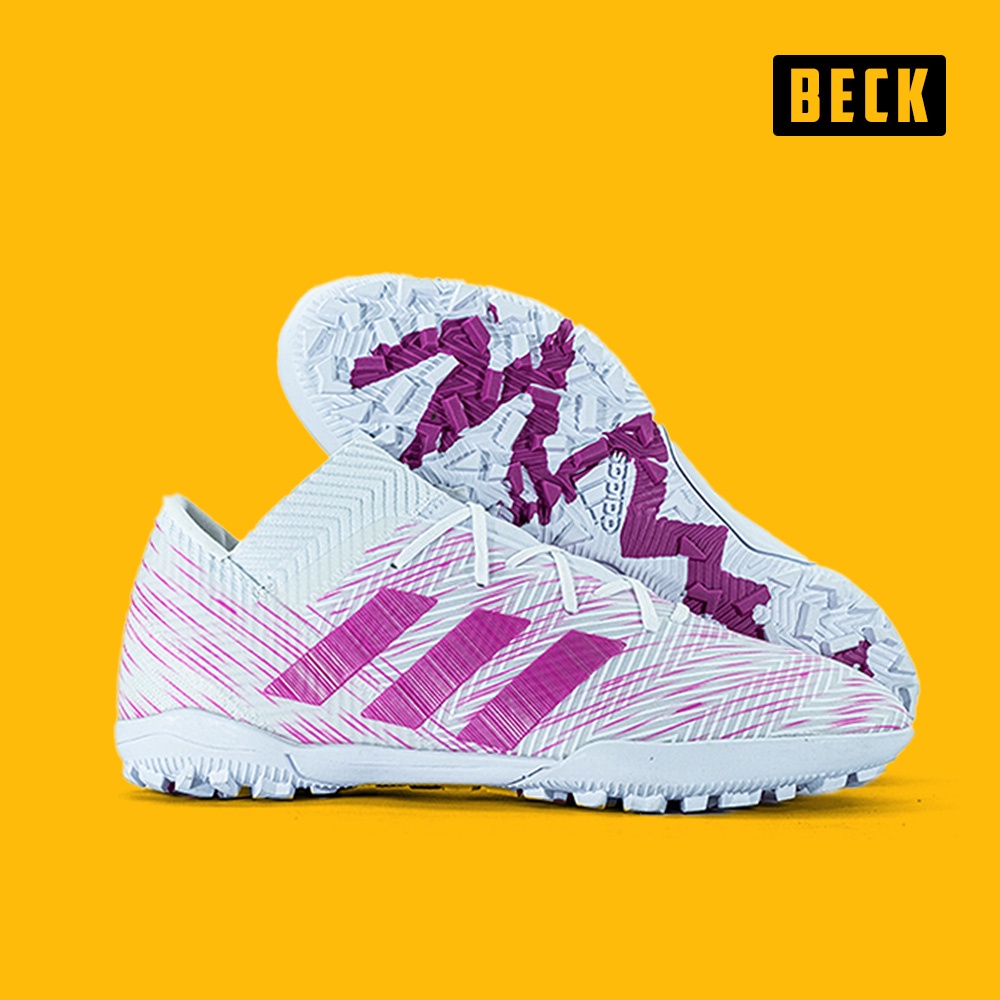 Giày Bóng Đá Sân Cỏ Nhân Tạo Nemeziz 18.3 Messi Trắng Vạch Hồng Cổ Chun TF