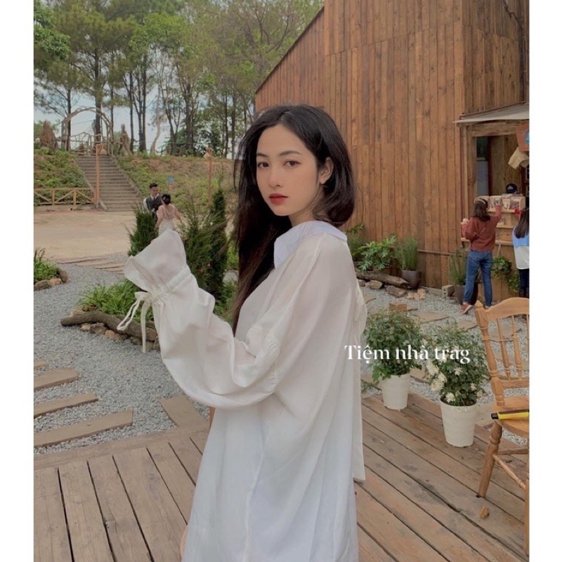 Áo Sơ Mi Nơ Lưng Vải Lụa Trơn -Áo Sơ Mi Nữ kiểu Tiểu Thư Hàn Quốc Freesize