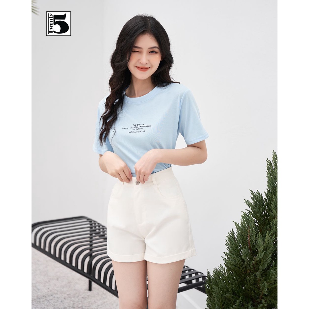 Quần short kaki nữ trơn màu gấu gập form nhỏ Twentyfive 3708