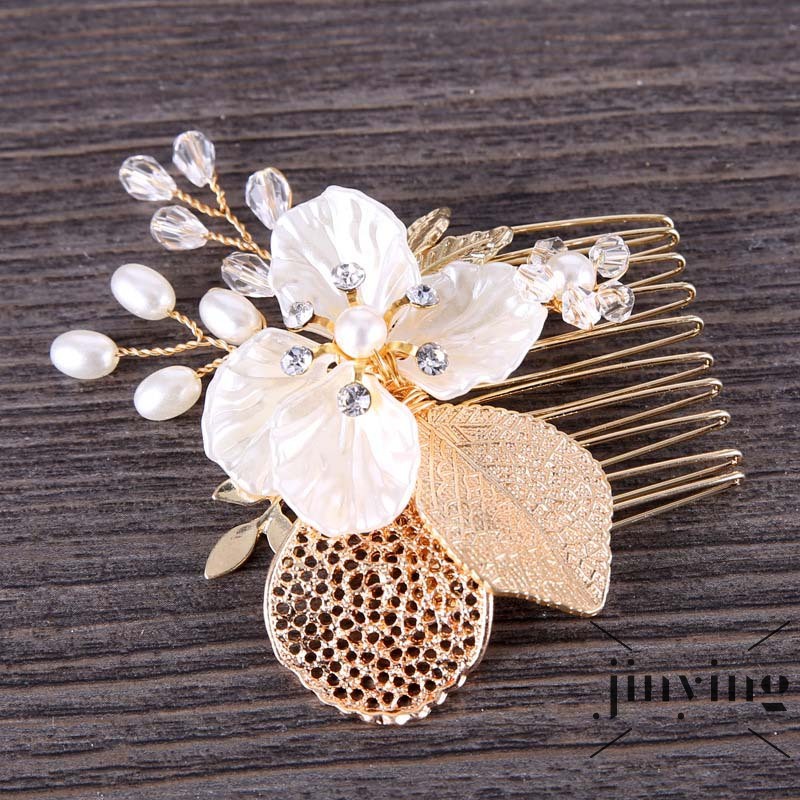 GETNOIVAS Trâm cài tóc hình hoa đính đá và ngọc trai xinh xắn dành cho nữ