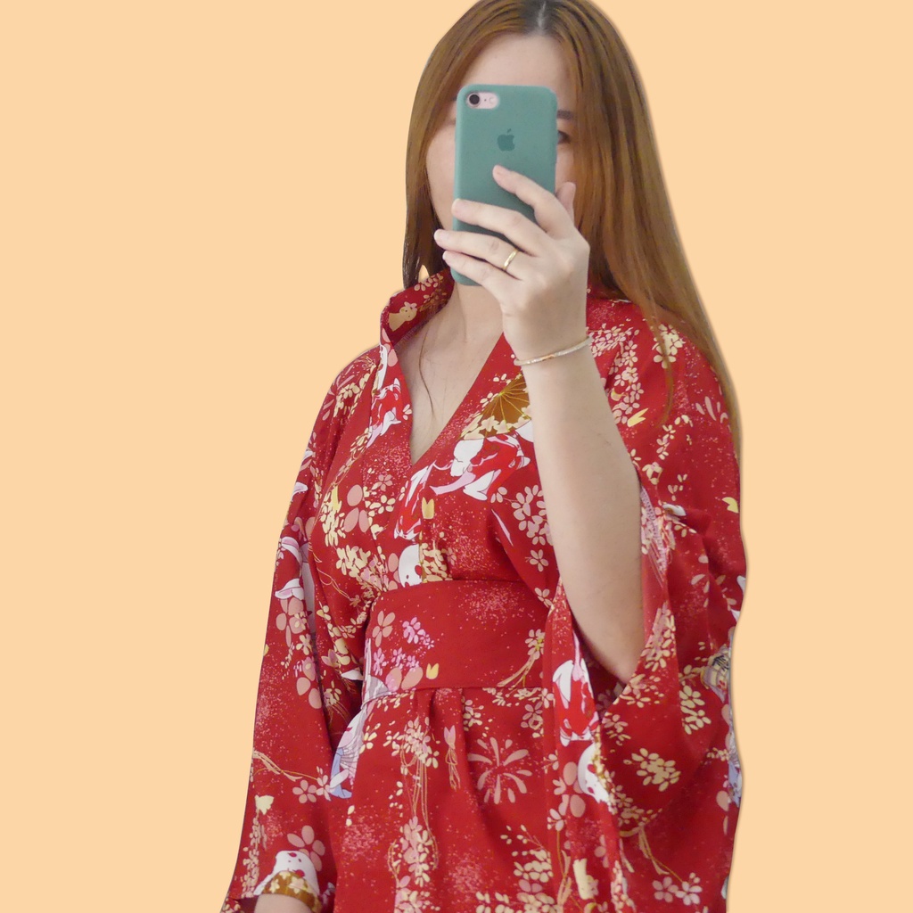 Váy ngủ kimono quyến rũ áo choàng ngủ với họa tiết và hoa cuốn hút