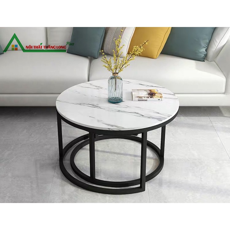 Cặp bàn trà mặt đá đen hoặc trắng giá rẻ, bàn trà sofa tròn đường kính 50 và 70cm chân sắt sơn tĩnh điện bền đẹp
