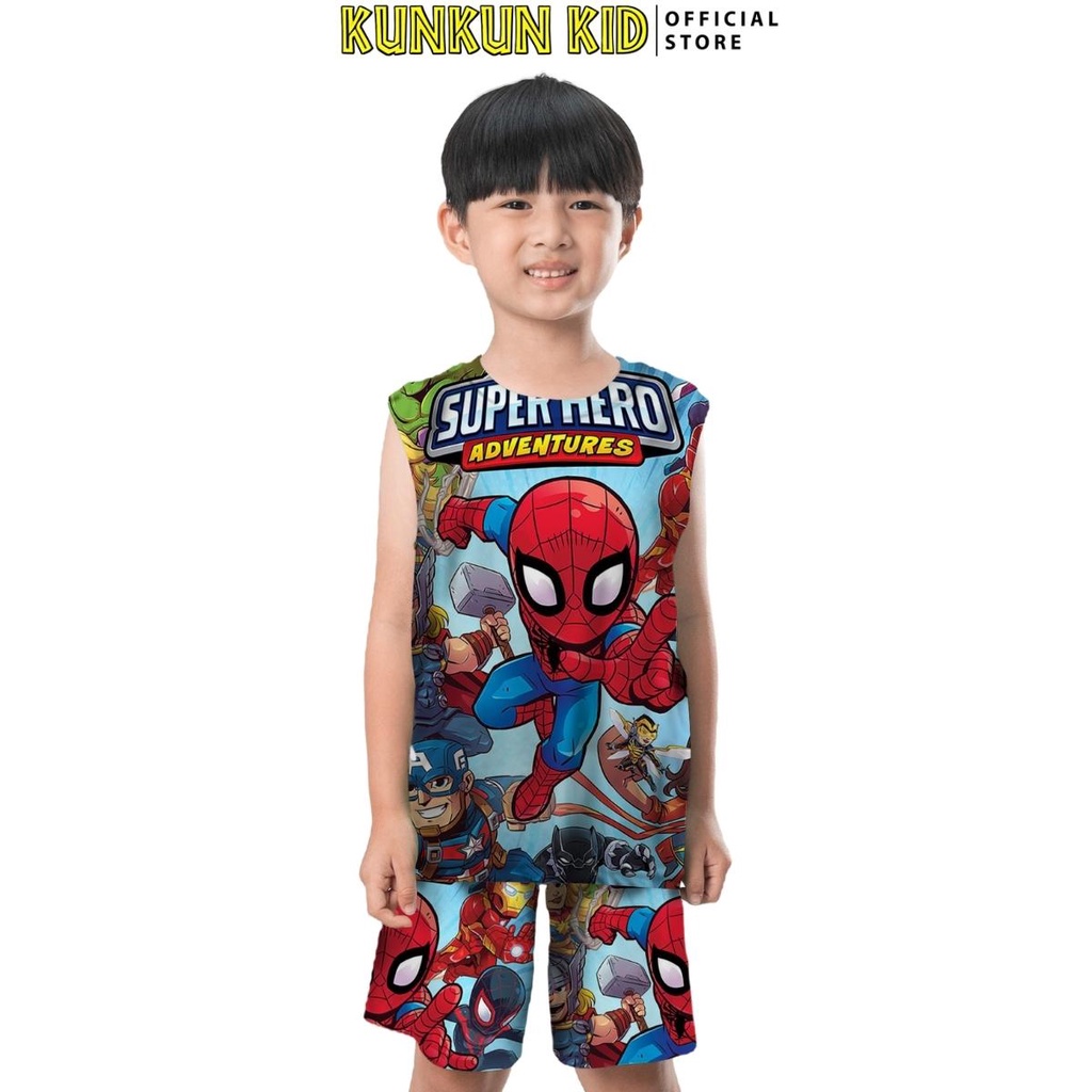 Quần áo bé trai thun lạnh in 3D hình biệt đội siêu anh hùng Kunkun Kid BL169 size đại cho trẻ em từ 10-40kg