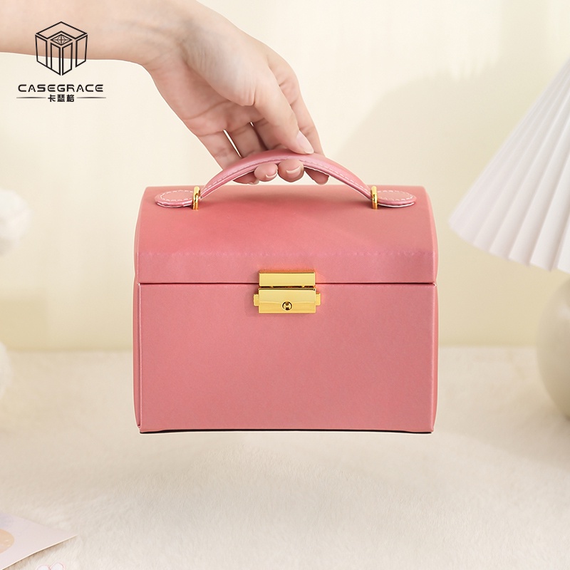 Casegrace Hộp Đựng Trang Sức Bằng Da Hai Ngăn Kéo Trưng Bày Cho Bé Gái