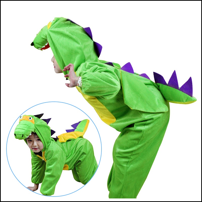 Bộ Đồ Hóa Trang Khủng Long Hoạt Hình Màu Xanh Lá Dành Cho Trẻ Em Dịp Halloween