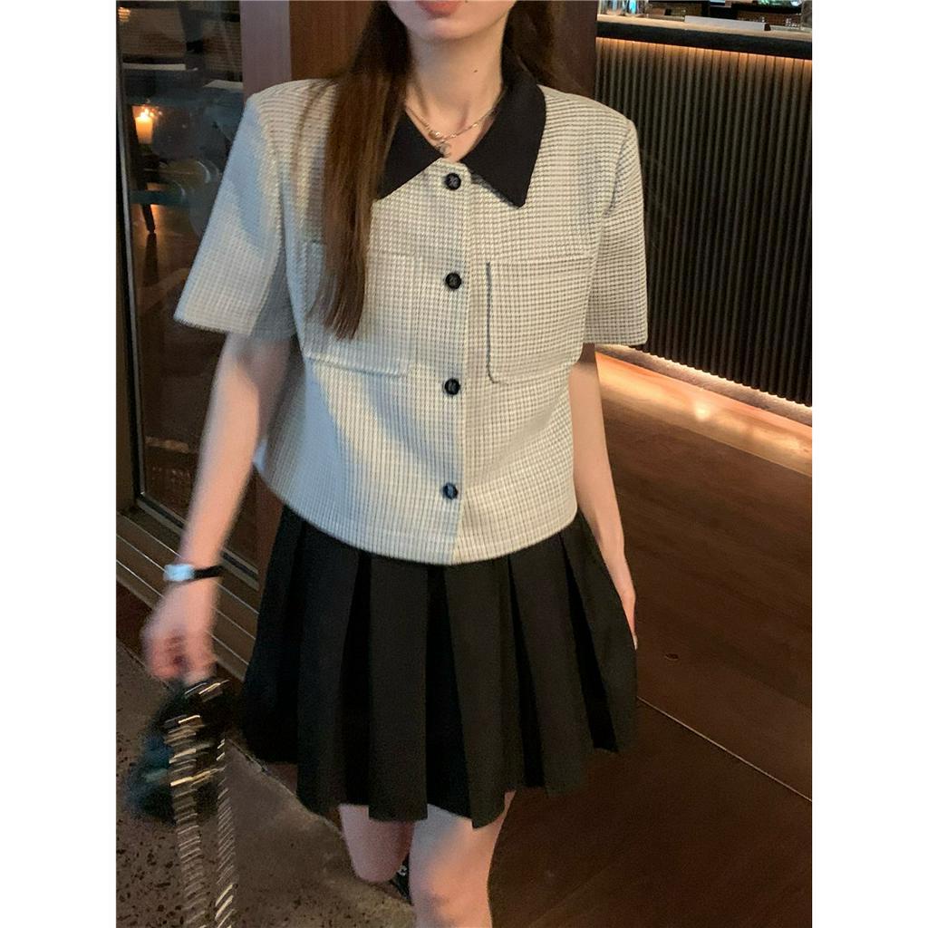 「 WELOVE1 」Áo Khoác Blazer Tay Ngắn Dáng Rộng Đa Năng Phối Màu Tương Phản Phong Cách Hàn Quốc Mới Cho Nữ