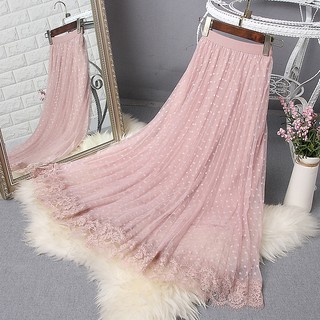 Chân váy ren lưới chấm bi dáng dài 300919