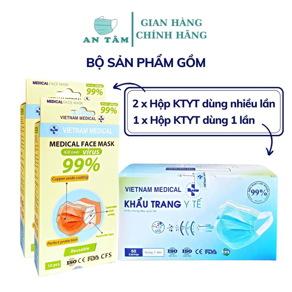 3 Hộp Khẩu Trang Y Tế Vietnam Medical 4 Lớp, Kháng Khuẩn, Không Đau Tai