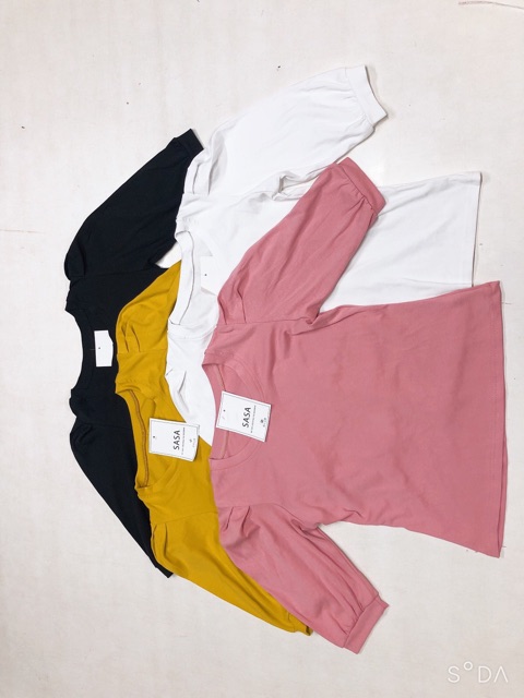 áo thun nữ vai bồng tay lửng chất zip cotton