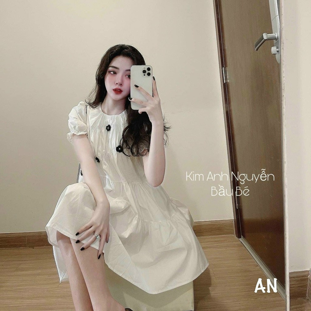 ĐẦM BẦU VÁY BẦU CÔNG SỞ ĐI TIỆC SUÔNG trắng❤️— ĐUÔI CÁ VẢI LÔNG CHẤT MỀM MỊN - HT-KidsMomy