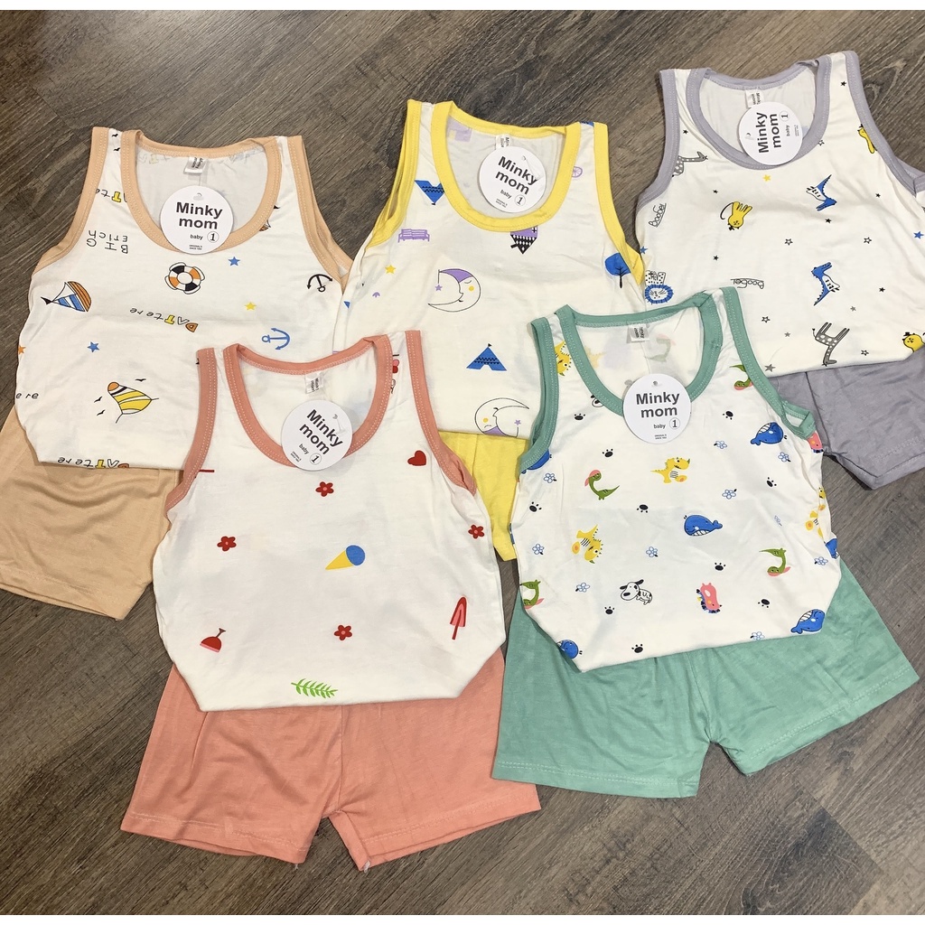 BL07-Bộ Ba Lỗ Bé Trai, Bé Gái Minky Mom Vải Thun Lạnh Basic Nhiều Màu, Bộ Quần Áo Cho Bé 3 Lỗ Mặc Hè